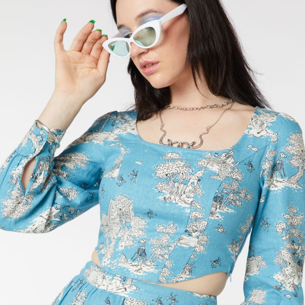 DANGERFIELD Blue Puff Sleeve Crop Top NWT